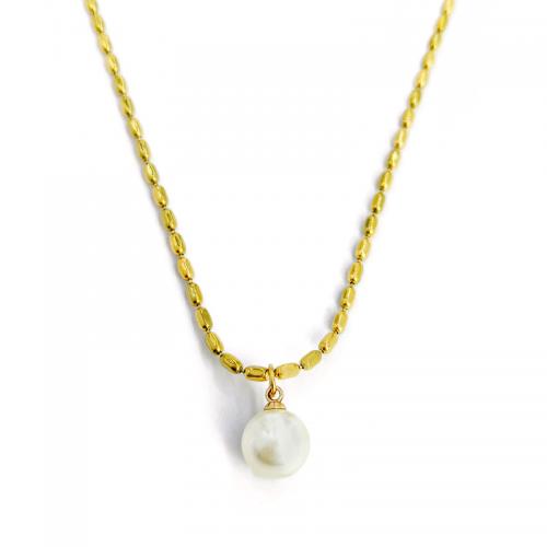 Titanium Steel Necklace, with Plastic Pearl, with 1.97inch extender chain, gold color plated, fashion jewelry & for woman, nickel, lead & cadmium free, Length:Approx 15.94 Inch, Sold By PC