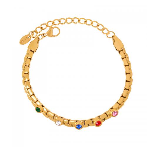 Bracelet d'acier titane, avec 1.97inch chaînes de rallonge, bijoux de mode & pavé de micro zircon & pour femme, plus de couleurs à choisir, Longueur:Environ 5.9 pouce, Vendu par PC