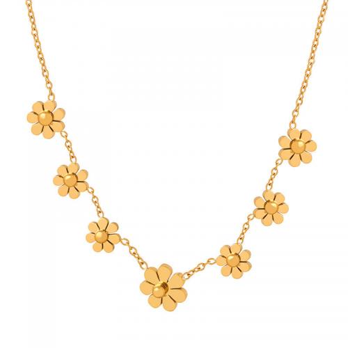 Titanium Steel Necklace with 1.97inch extender chain Flower Vacuum Ion Plating fashion jewelry & for woman golden Length Approx 16.93 Inch Sold By PC