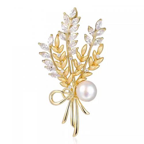 Zinc Alloy Brooches with Crystal & Plastic Pearl Wheat fashion jewelry & for woman golden nickel lead & cadmium free Sold By PC