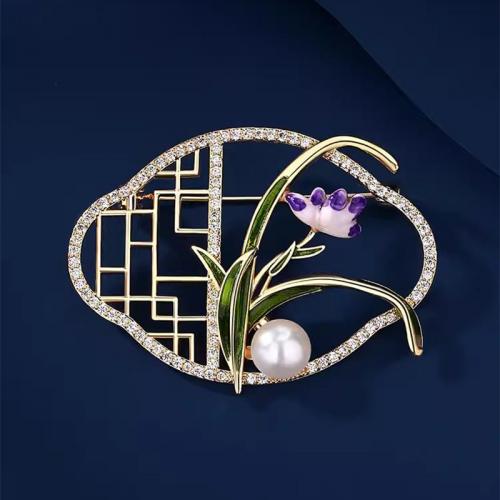 Zinc Alloy Brooches with Plastic Pearl fashion jewelry & for woman & with rhinestone nickel lead & cadmium free Sold By PC