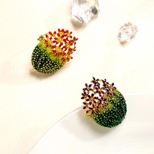 Zinc Alloy Brooches Opuntia Stricta for woman & enamel & with rhinestone nickel lead & cadmium free Sold By PC