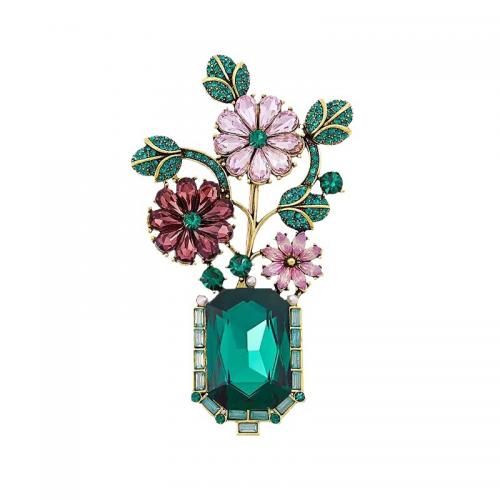 Zinc Alloy Brooches with Crystal Flower fashion jewelry & for woman & with rhinestone nickel lead & cadmium free Sold By PC