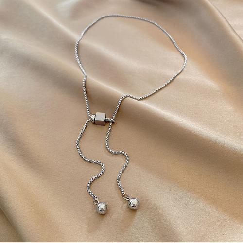 Naszyjnik z łańcuszkiem na sweter, Titantium stali, Regulowane & biżuteria moda & dla kobiety, srebro, długość około 23.22 cal, sprzedane przez PC