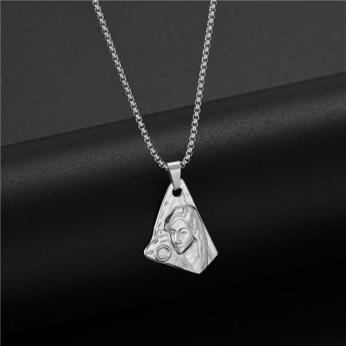 Ожерелье из нержавеющей стали , Нержавеющая сталь 304, Треугольник, плакирован серебром, Женский, длина:Приблизительно 45 см, продается PC