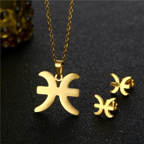 Fashion Stainless Steel Jewelry Sets, Stud Earring & necklace, 304 Stainless Steel, gold color plated, for woman, Length:Approx 45 cm, Sold By Set