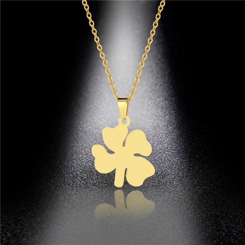 Stainless Steel Jewelry Necklace, 304 Stainless Steel, with 5CM extender chain, Four Leaf Clover, polished, for woman, 17.40x26.30mm, Length:Approx 45 cm, Sold By PC