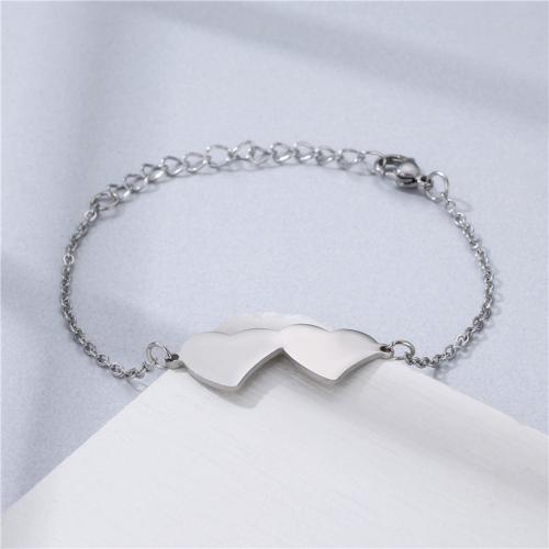 Bijoux bracelet en acier inoxydable, Acier inoxydable 304, coeur, poli, pour femme, Longueur:Environ 18 cm, Vendu par PC