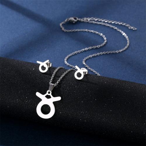 Fashion Stainless Steel Jewelry Sets, Stud Earring & necklace, 304 Stainless Steel, 12 Signs of the Zodiac, polished, different styles for choice & for woman, more colors for choice, Length:Approx 45 cm, Sold By Set
