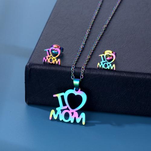 Fashion Stainless Steel Jewelry Sets, Stud Earring & necklace, 304 Stainless Steel, Alphabet Letter, polished, for woman, multi-colored, Length:Approx 45 cm, Sold By Set