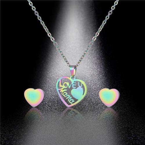 Fashion Stainless Steel Jewelry Sets, 304 Stainless Steel, Heart, polished, for woman, Length:Approx 45 cm, Sold By Set