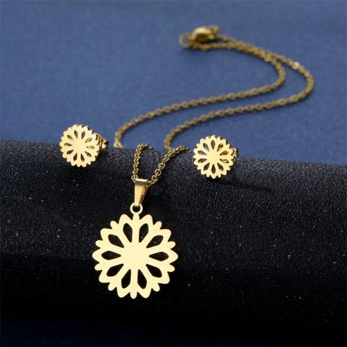 Komplety biżuteria ze stali nierdzewnej, Kolczyk & naszyjnik, Stal nierdzewna 304, Kwiat, obyty, dla kobiety, długość około 45 cm, sprzedane przez Ustaw