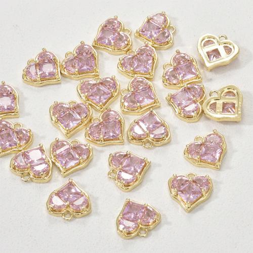 Brass Heart Pendants, with Cubic Zirconia, plated, DIY, more colors for choice, nickel, lead & cadmium free, 14x15mm, Sold By PC