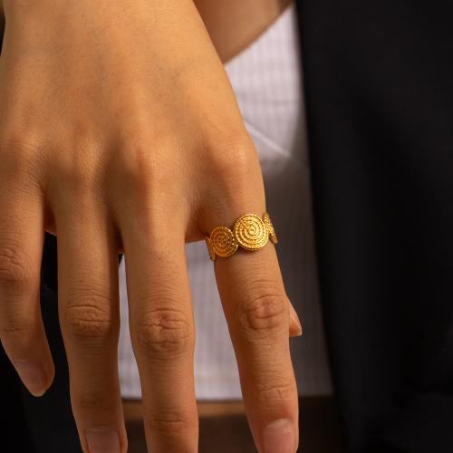 خاتم إصبع الفولاذ المقاوم للصدأ, 304 الفولاذ المقاوم للصدأ, مطلي, مجوهرات الموضة, ذهبي, Ring inner diameter:17.5mm, تباع بواسطة PC