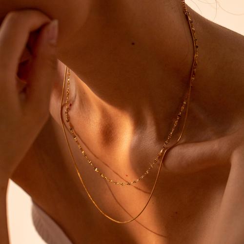 Nerezová ocel šperky náhrdelník, 304 Stainless Steel, Dvojitá vrstva & módní šperky, zlatý, Prodáno By PC
