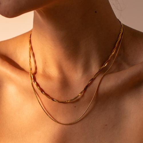 Stainless Steel Jewelry Necklace, 304 Stainless Steel, plated, fashion jewelry & multilayer, golden, Sold By PC