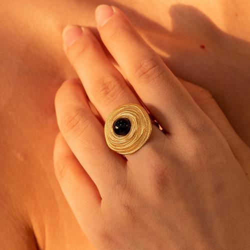 Ring Finger ze stali nierdzewnej, Stal nierdzewna 304, ze Agat, Koło, Powlekane, biżuteria moda, złoty, Ring inner diameter:1.81cm, sprzedane przez PC