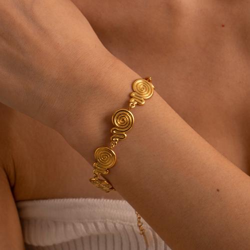 Bijoux bracelet en acier inoxydable, Acier inoxydable 304, avec 5cm chaînes de rallonge, Rond, Placage, bijoux de mode, doré, Longueur:17.5 cm, Vendu par PC