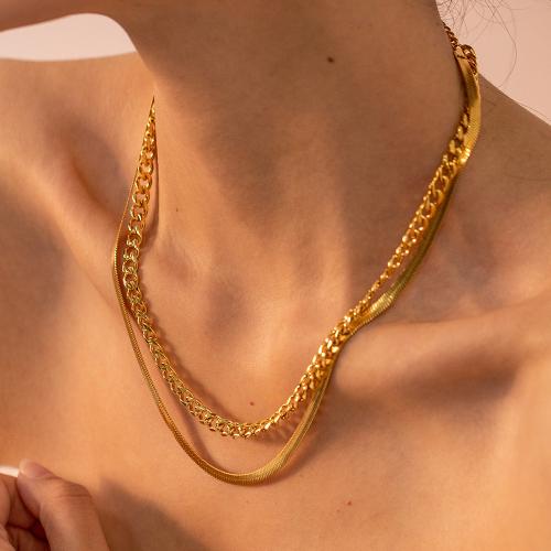 Edelstahl Schmuck Halskette, 304 Edelstahl, plattiert, Modeschmuck, goldfarben, verkauft von PC
