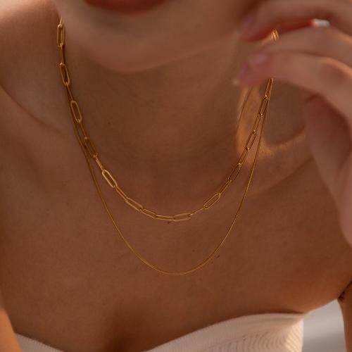 Stainless Steel Jewelry Necklace 304 Stainless Steel plated fashion jewelry & multilayer golden Sold By PC