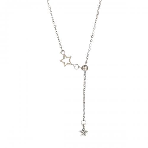 Collar de Aleación de Zinc, con Cristal, con 5.5cm extender cadena, Joyería & para mujer, plateado, libre de níquel, plomo & cadmio, longitud aproximado 30.7 cm, Vendido por UD