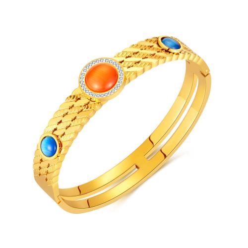 Stainless Steel Bangle, 304 Stainless Steel, with Natural Stone, plated, micro pave cubic zirconia & for woman, more colors for choice, nickel, lead & cadmium free, Length:Approx 170 mm, Sold By PC