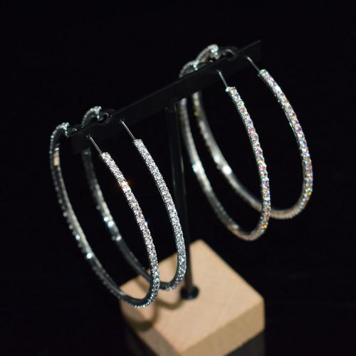 Brass Hoop Earring plated fashion jewelry & for woman & with rhinestone nickel lead & cadmium free mm Sold By Pair