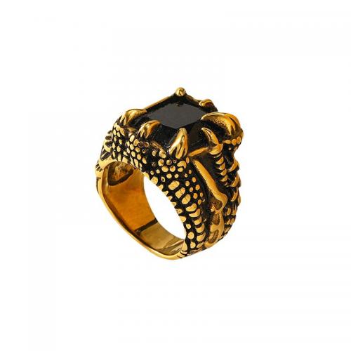 Titanium Steel Finger Ring Vacuum Ion Plating & micro pave cubic zirconia & for woman golden Sold By PC
