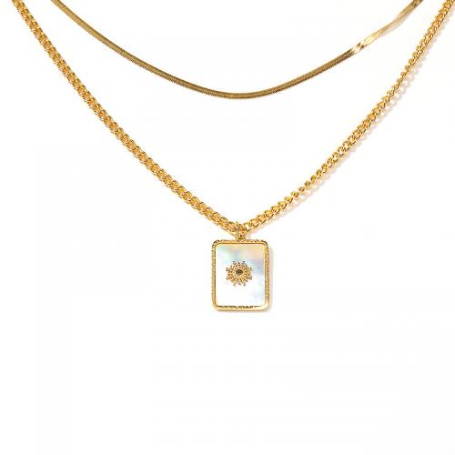 Collar de Acero Titanio, Partículas de acero, con Nácar Blanca, con 5CM extender cadena, para mujer, dorado, longitud:aproximado 45 cm, Vendido por UD