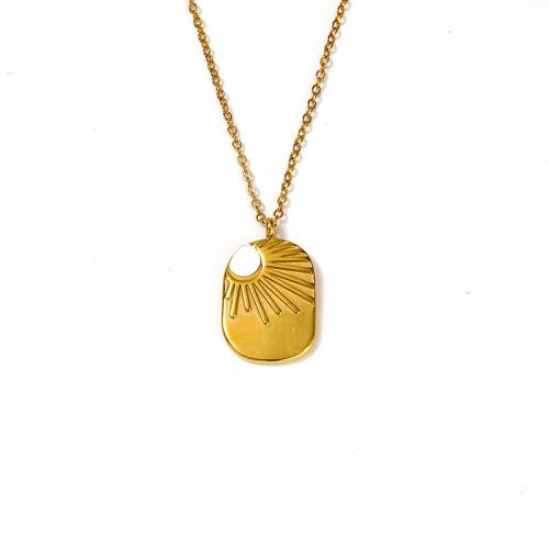 Titanstahl Halskette, mit Weiße Muschel, mit Verlängerungskettchen von 5CM, für Frau, goldfarben, Länge:ca. 45 cm, verkauft von PC