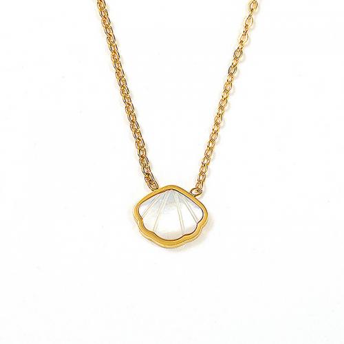 Titanová ocel náhrdelník, Titanium ocel, s White Shell, s 5CM extender řetězce, pro ženy, zlatý, Délka Cca 45 cm, Prodáno By PC