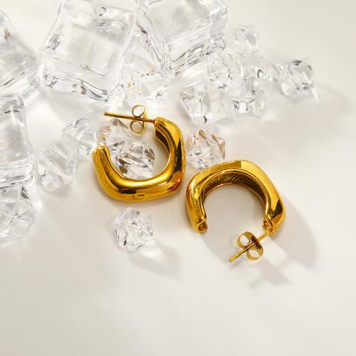 Titanium Staal Earring, voor vrouw, goud, 21x20mm, Verkocht door pair