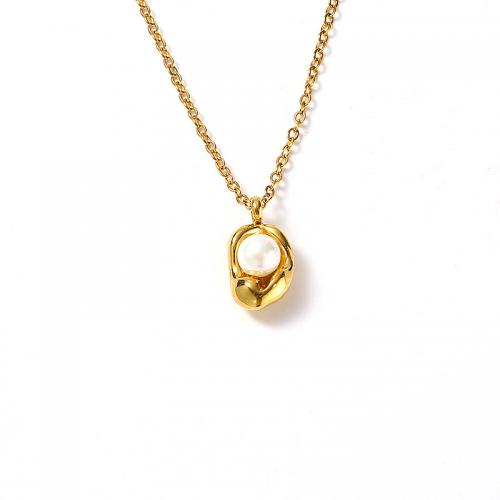 Collier d'acier titane, avec perle de plastique, avec 5CM chaînes de rallonge, pour femme, doré, Longueur:Environ 45 cm, Vendu par PC