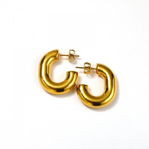 Titanium Steel  Earring, Vacuum Ion Plating, for woman, gold, 27x23mm, Sold By Pair