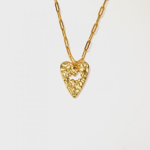 Collar de Acero Titanio, Partículas de acero, Corazón, para mujer, dorado, longitud:aproximado 45 cm, Vendido por UD