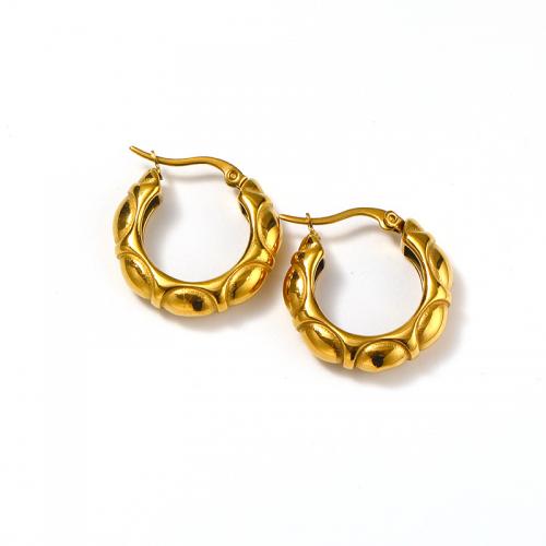Titanium Steel  Earring, Vacuum Ion Plating, for woman, gold, 26x25mm, Sold By Pair