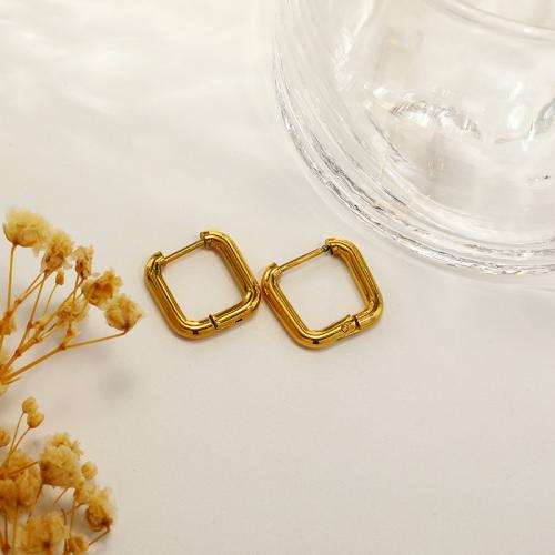 Titanium Steel  Earring, Vacuum Ion Plating, for woman, gold, 14x14mm, Sold By Pair