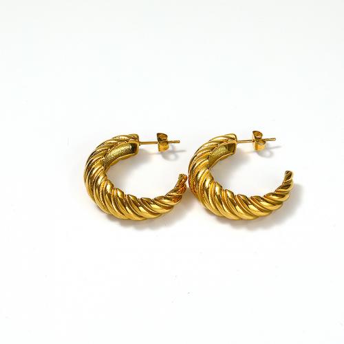 Titanium Steel  Earring, Vacuum Ion Plating, for woman, golden, 30x27mm, Sold By Pair