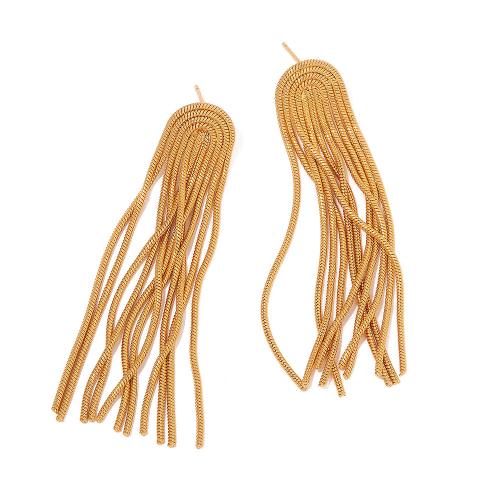 Fashion Fringe Earrings, 304 Stainless Steel, Vacuum Ion Plating, fashion jewelry & for woman, golden, nickel, lead & cadmium free, 66x13mm, Sold By Pair