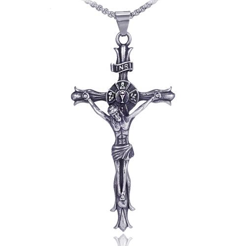 Stal nierdzewna 316 Naszyjnik, Krucyfiks krzyż, biżuteria moda & dla człowieka & przyczerniony, długość około 23.6 cal, sprzedane przez PC