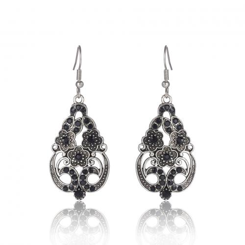 Zinc Alloy Drop Earring Flower plated vintage & for woman & with rhinestone 60mm Sold By Pair