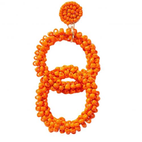 Ювелирные изделия -Серьги , Seedbead, Кольцевая форма, Связанный вручную, Женский & отверстие, оранжевый, 40x70mm, продается Пара