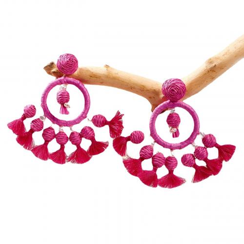 Stoff Troddel Ohrring, mit Rafidah Grass & Kunststoff Perlen, Geometrisches Muster, handgemacht, Bohemian-Stil & für Frau & hohl, keine, 90mm, verkauft von Paar