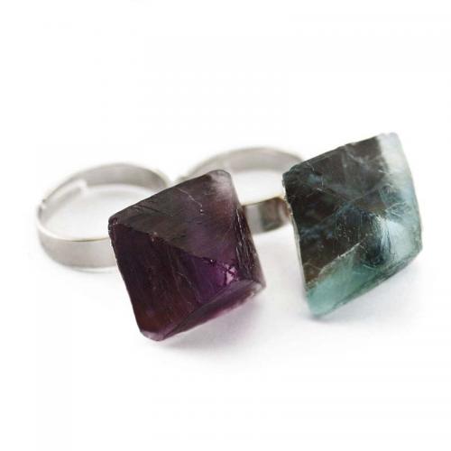 Natural Gemstone Finger Ring Natural Fluorite with Zinc Alloy Rhombus silver color plated fashion jewelry & Unisex 15mm Inner Approx 17mm Sold By PC