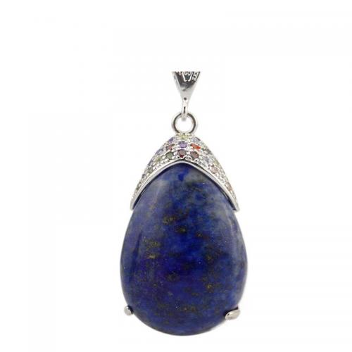 Gemstone Pendants Jewelry, with Cubic Zirconia & Tibetan Style, Teardrop, silver color plated, fashion jewelry & DIY & different materials for choice, more colors for choice, 25x43mm, Sold By PC