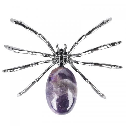 Fashion Decoration Amethyst with Zinc Alloy Spider silver color plated for home and office & with rhinestone purple Sold By PC