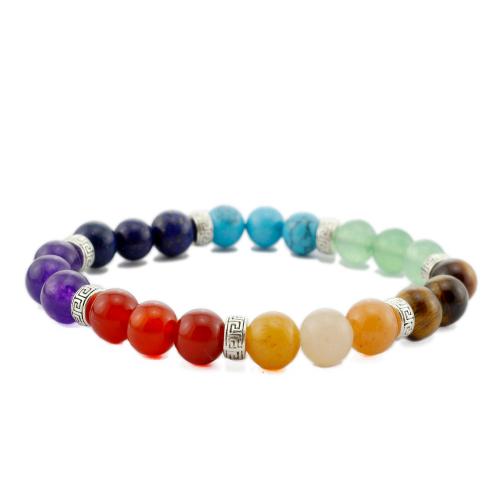 Gemstone Bracelets, Rainbow Stone, with Tibetan Style, Round, silver color plated, fashion jewelry & Unisex, multi-colored, 10mm, 21PCs/Strand, Sold By Strand