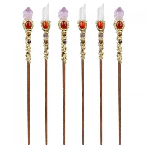 Fashion Decoration, Natural Stone, with Wood & Tibetan Style, Magic Wand, gold color plated, for home and office & different materials for choice, more colors for choice, Length about 34-36cm, Sold By PC