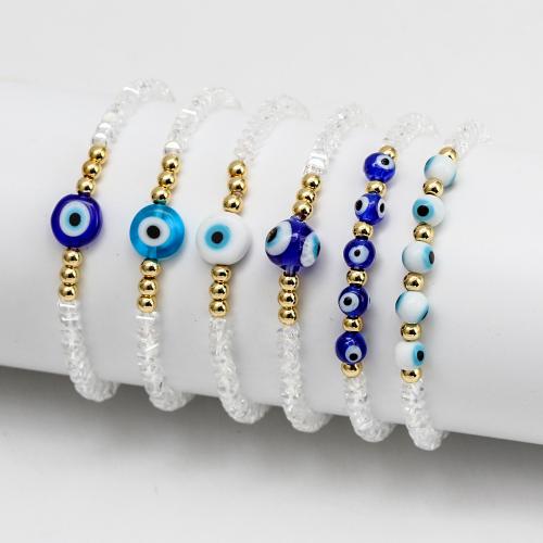 Bracelet Evil Eye bijoux, cristal, avec chalumeau & laiton, Rond, Placage de couleur d'or, bijoux de mode & styles différents pour le choix & pour femme, plus de couleurs à choisir, Longueur:Environ 17.5 cm, Vendu par PC
