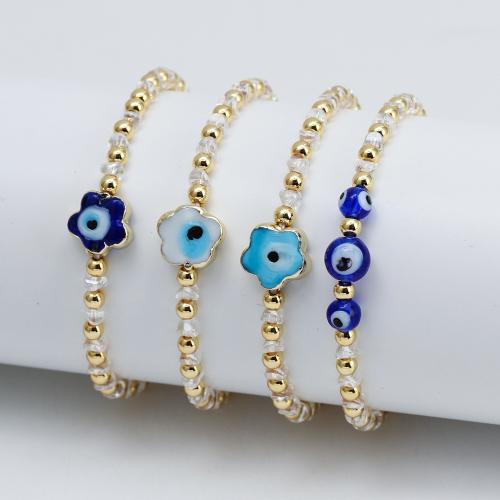 Bracelet Evil Eye bijoux, cristal, avec chalumeau & laiton, Placage de couleur d'or, bijoux de mode & unisexe & styles différents pour le choix, plus de couleurs à choisir, Vendu par PC